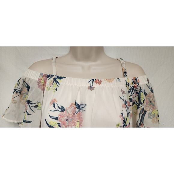 As U Wish Lo-Hi Multicolor Cold Shoulder Shiffon Floral  Dress Size Medium - Picture 5 of 7